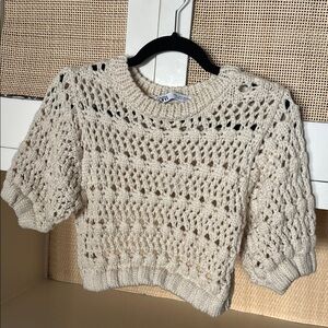 Zara Beige Open-Knit Sweater